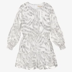 Michael Kors Kids Teen Girls White & Silver Chiffon Dress