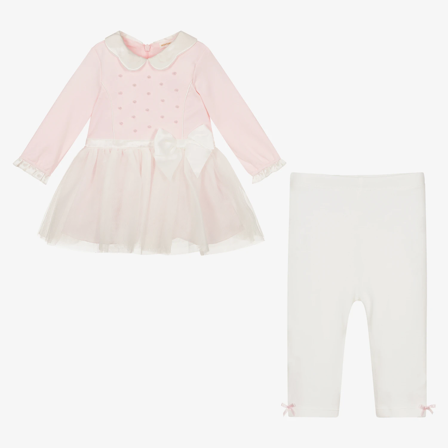 Mintini Baby Baby Girls Pink Cotton Dress Set 4 Mintini Baby Baby Girls Pink Cotton Dress Set - Image 2