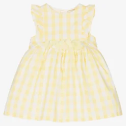 Mintini Baby Girls Yellow Cotton Gingham Dress