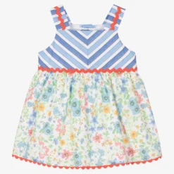 Miranda Baby Girls Blue Cotton Floral Dress