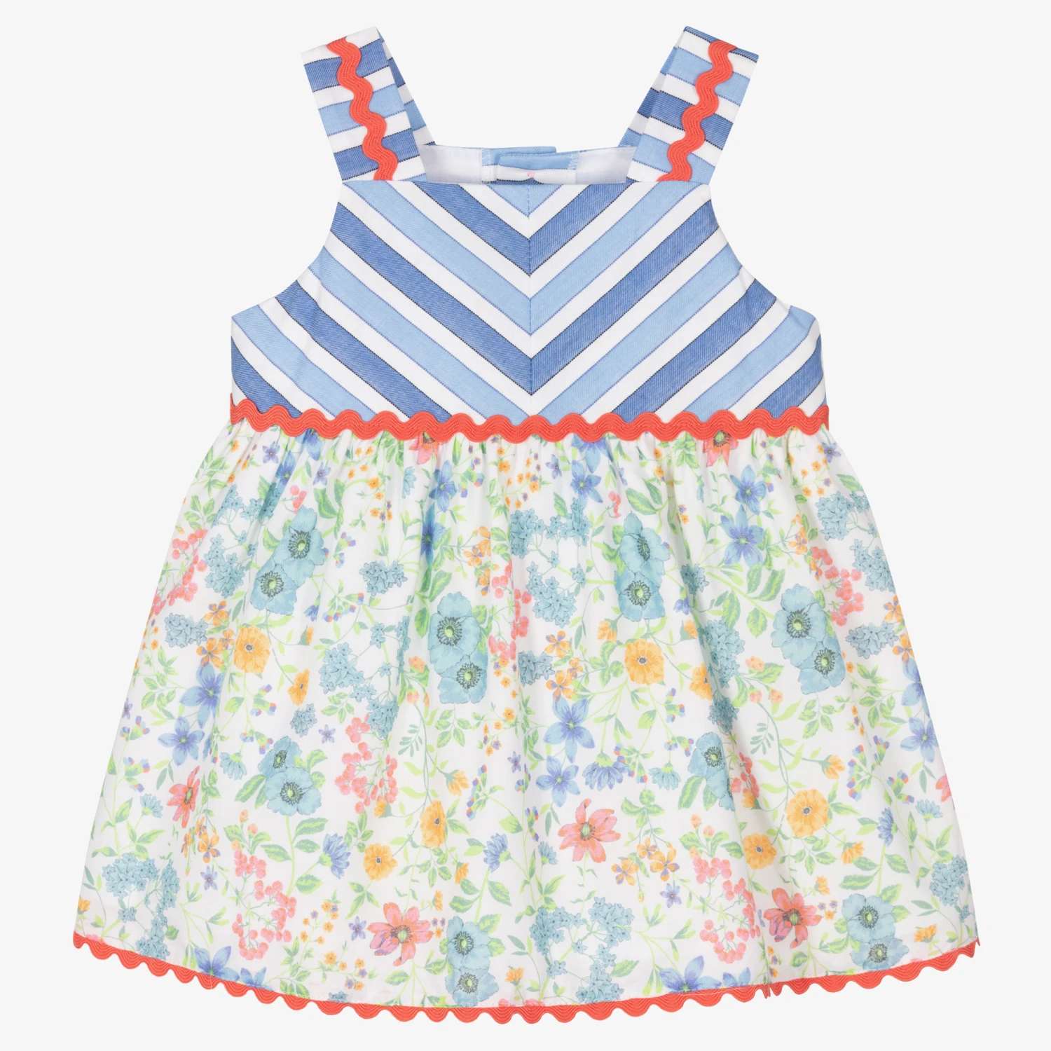 Miranda Baby Girls Blue Cotton Floral Dress 3 Miranda Baby Girls Blue Cotton Floral Dress