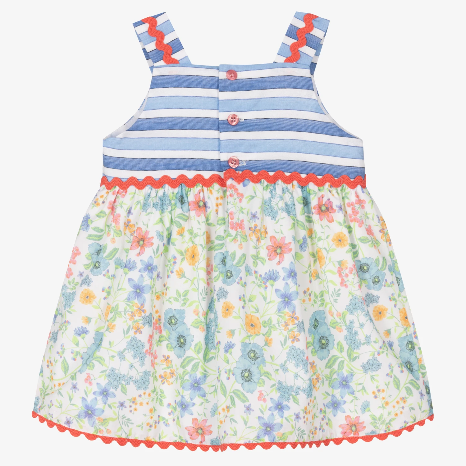 Miranda Baby Girls Blue Cotton Floral Dress 5 Miranda Baby Girls Blue Cotton Floral Dress - Image 3