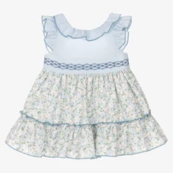 Miranda Baby Girls Blue Floral Ruffle Dress