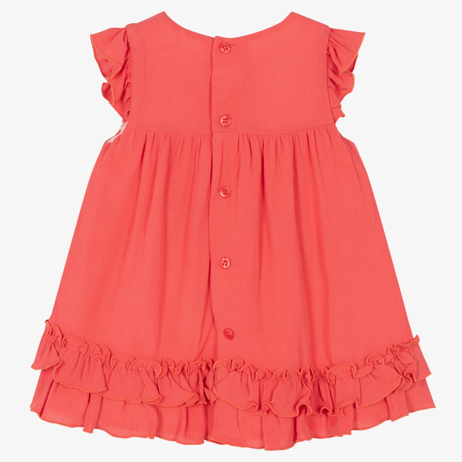 Miranda Baby Girls Coral Red Lace Dress 4 Miranda Baby Girls Coral Red Lace Dress - Image 2