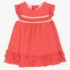 Miranda Baby Girls Coral Red Lace Dress