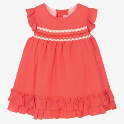 Miranda Baby Girls Coral Red Lace Dress