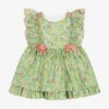 Miranda Baby Girls Green Cotton Floral Dress