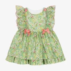 Miranda Baby Girls Green Cotton Floral Dress