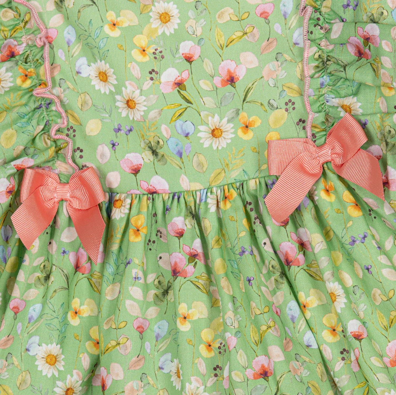 Miranda Baby Girls Green Cotton Floral Dress 5 Miranda Baby Girls Green Cotton Floral Dress - Image 3