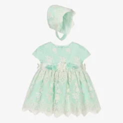 Miranda Baby Girls Green Lace Dress Set