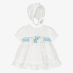 Miranda Baby Girls White & Blue Floral Dress Set