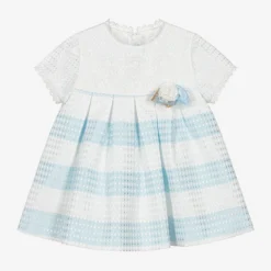 Miranda Baby Girls White & Blue Stripe Dress
