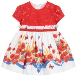 Monnalisa Bebé Girls Red Poppy Cotton Dress