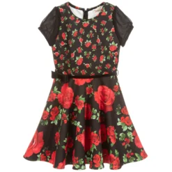 Monnalisa Chic Teen Girls Black Floral Dress