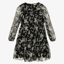 Monnalisa Teen Girls Black Floral Dress