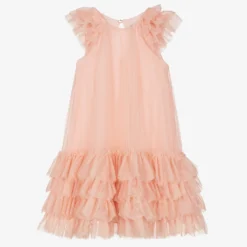 Monnalisa Teen Girls Pink Tulle Layered Dress