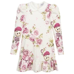 Monnalisa Teen Ivory & Pink Floral Dress