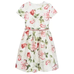 Monnalisa Chic Teen Ivory & Red Floral Dress