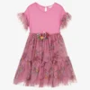 Monnalisa Teen Pink Floral Tulle Dress