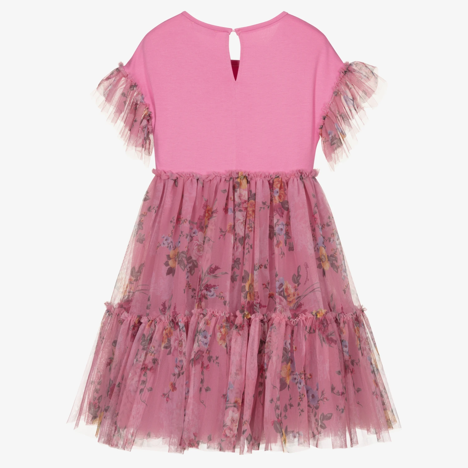 Monnalisa Teen Pink Floral Tulle Dress 4 Monnalisa Teen Pink Floral Tulle Dress - Image 2