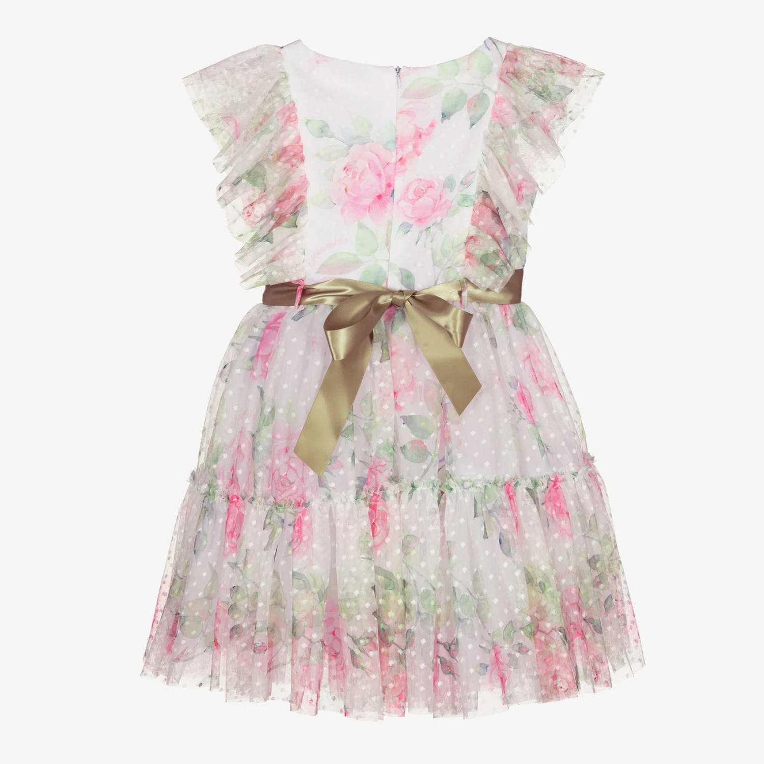 Monnalisa Teen White Floral Tulle Dress 4 Monnalisa Teen White Floral Tulle Dress - Image 2