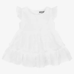 Moschino Baby Baby Girls White Embroidered Cotton Dress