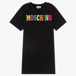 Moschino Kid-Teen Teen Black Cotton Logo Dress