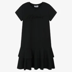 Moschino Kid-Teen Teen Girls Black Cotton Logo Dress