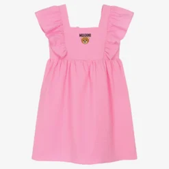 Moschino Kid-Teen Teen Girls Pink Cotton Logo Dress