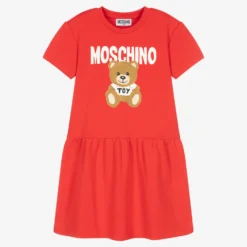 Moschino Kid-Teen Teen Girls Red Cotton Logo Dress