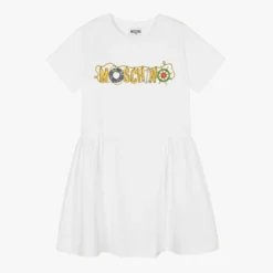 Moschino Kid-Teen Teen Girls White Cotton Logo Dress