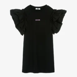 MSGM Teen Girls Black Cotton Logo Dress