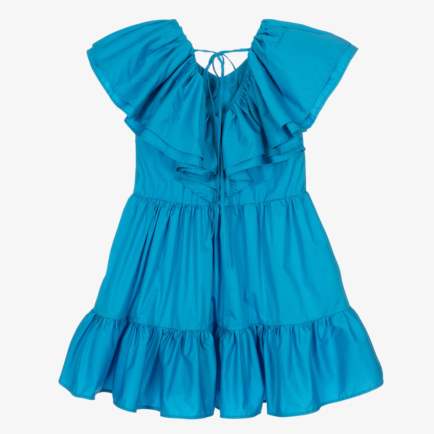 MSGM Teen Girls Blue Cotton Ruffle Logo Dress 4 MSGM Teen Girls Blue Cotton Ruffle Logo Dress - Image 2