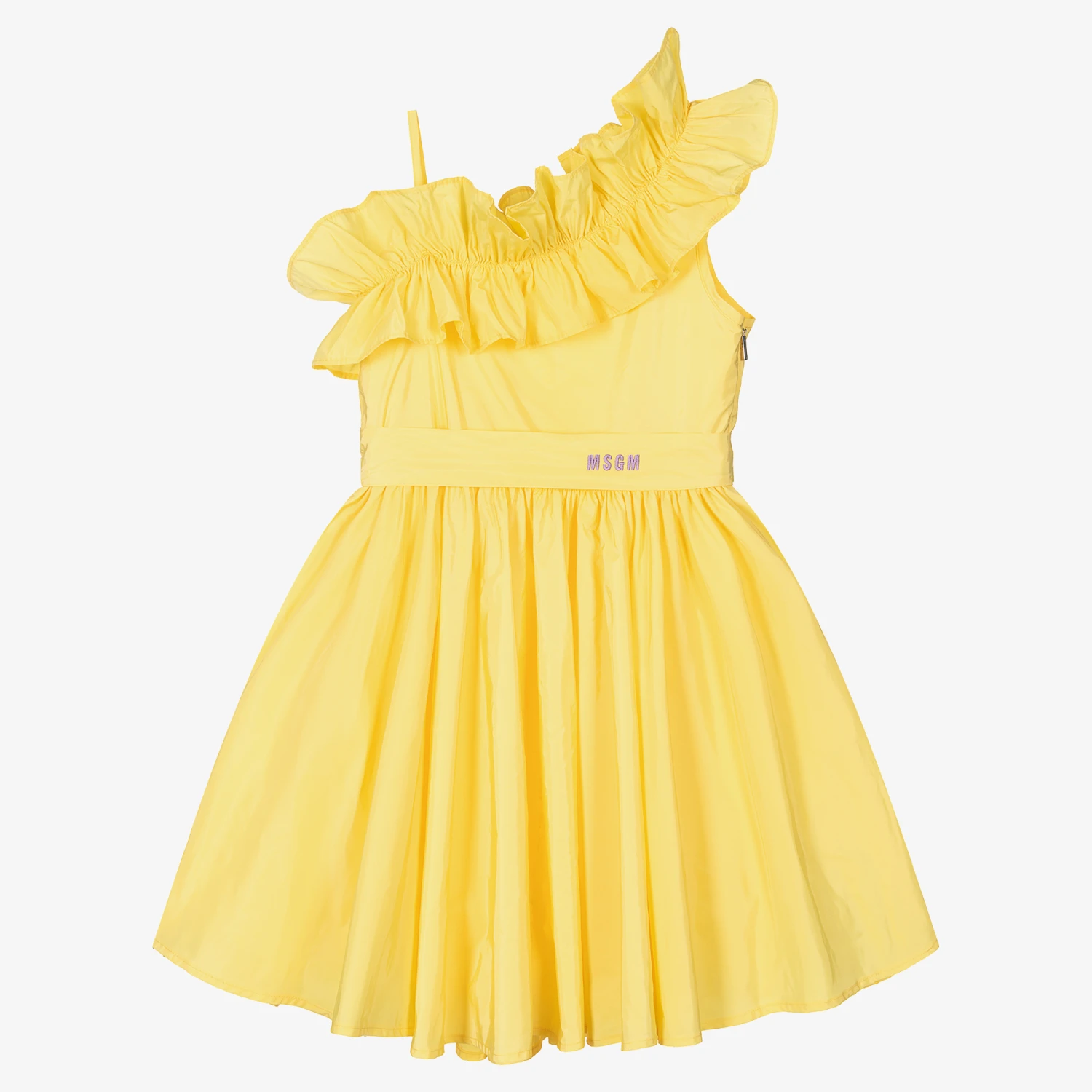 MSGM Teen Girls Yellow Taffeta Ruffle Dress 4 MSGM Teen Girls Yellow Taffeta Ruffle Dress - Image 2