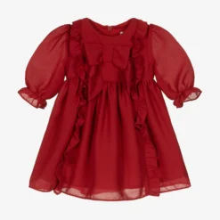 Patachou Girls Red Crêpe Chiffon Dress