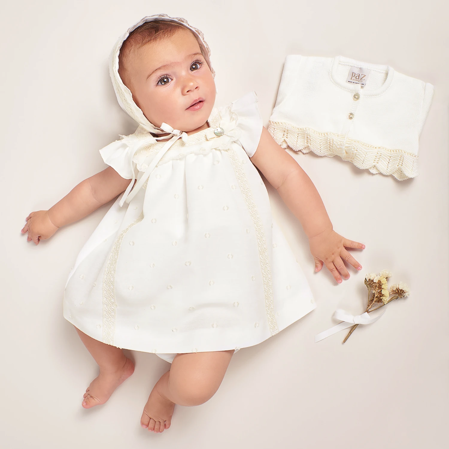 Paz Rodriguez Baby Girls Ivory Lace Trim Dress 4 Paz Rodriguez Baby Girls Ivory Lace Trim Dress - Image 2