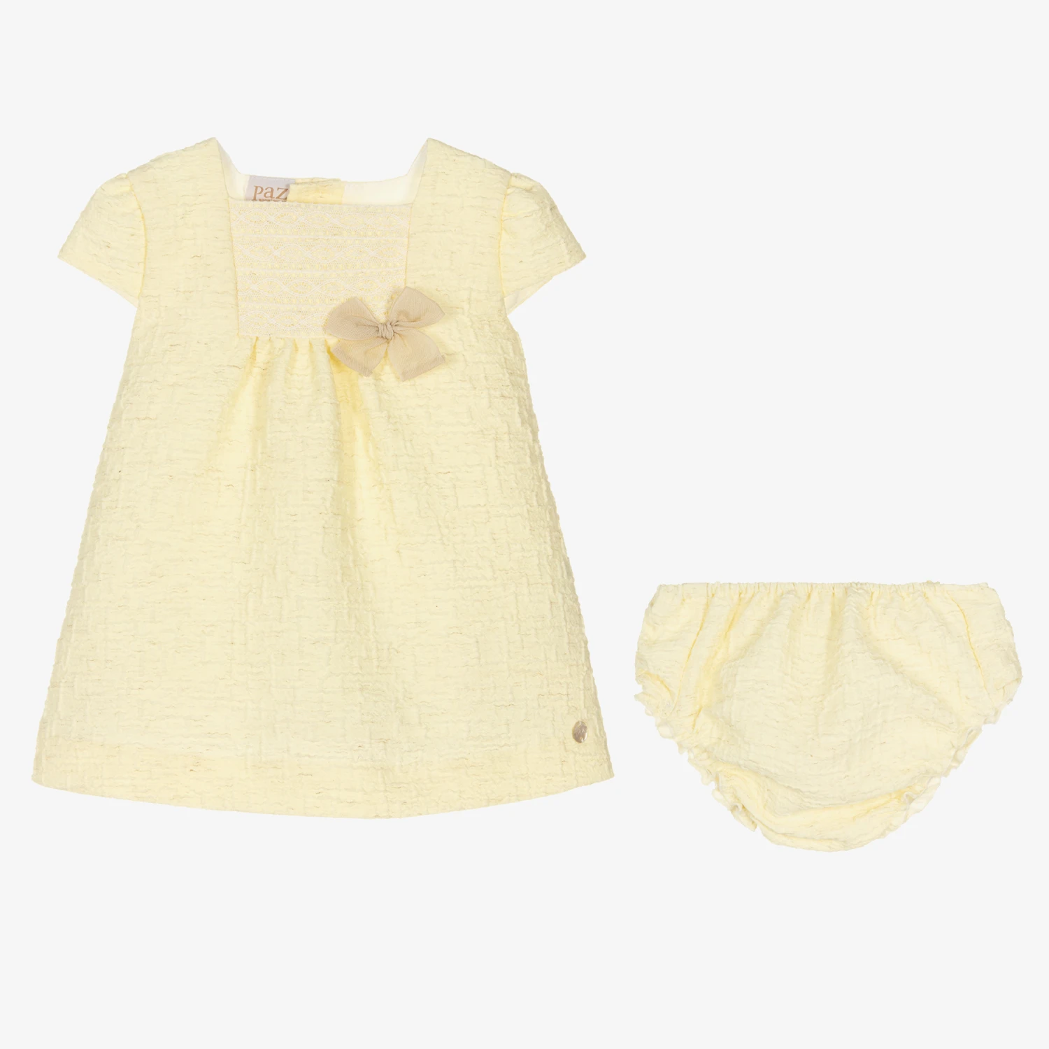 Paz Rodriguez Baby Girls Yellow Trapeze Bow Dress 6 Paz Rodriguez Baby Girls Yellow Trapeze Bow Dress - Image 4