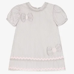 Pretty Originals Girls Grey & Pink Striped Dress Set