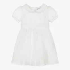Rachel Riley Baby Girls White Organza Pintuck Dress