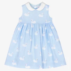 Rachel Riley Blue Cotton Swan Baby Dress Set