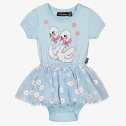 Rock Your Baby Baby Girls Blue Cotton Swans Dress