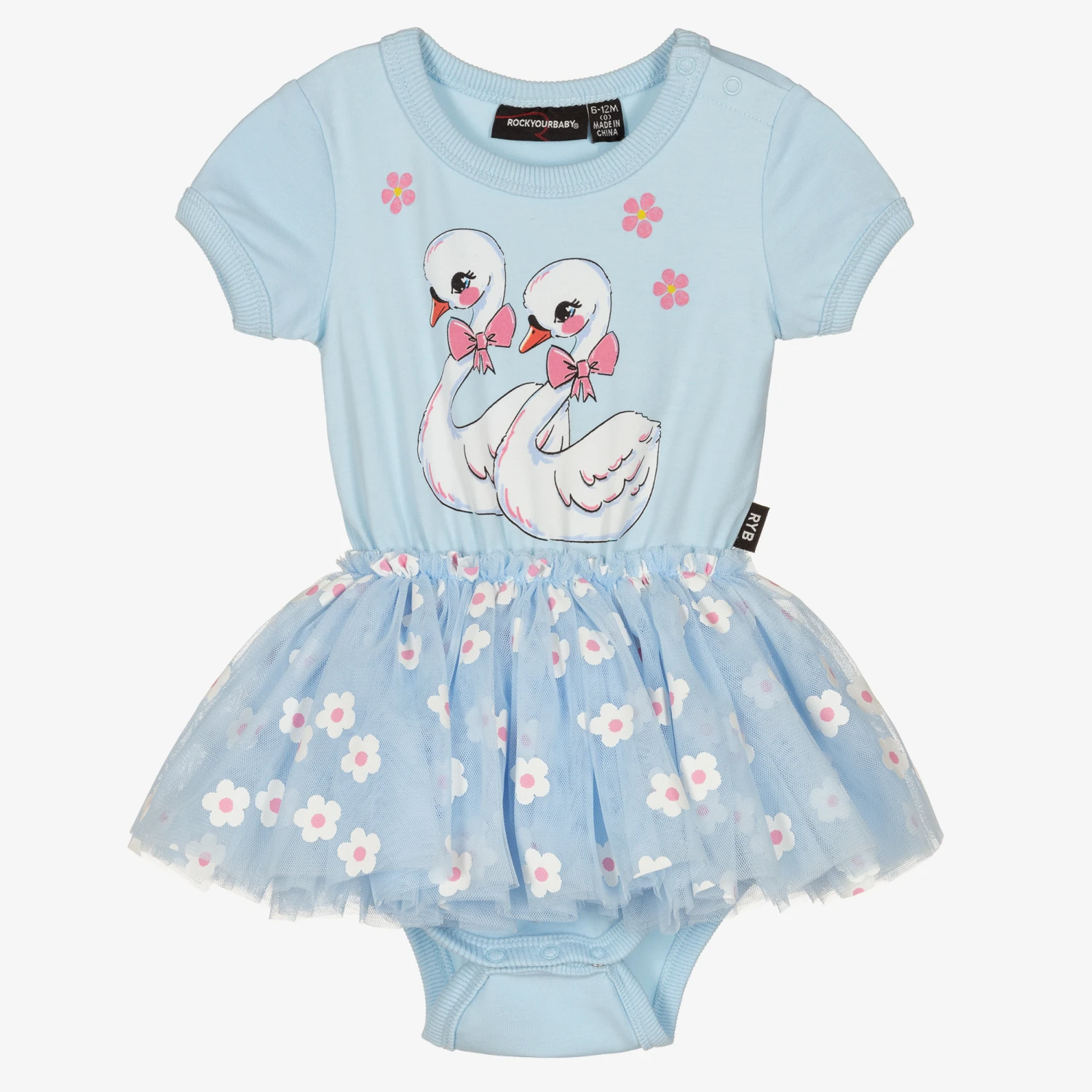 Rock Your Baby Baby Girls Blue Cotton Swans Dress 3 Rock Your Baby Baby Girls Blue Cotton Swans Dress