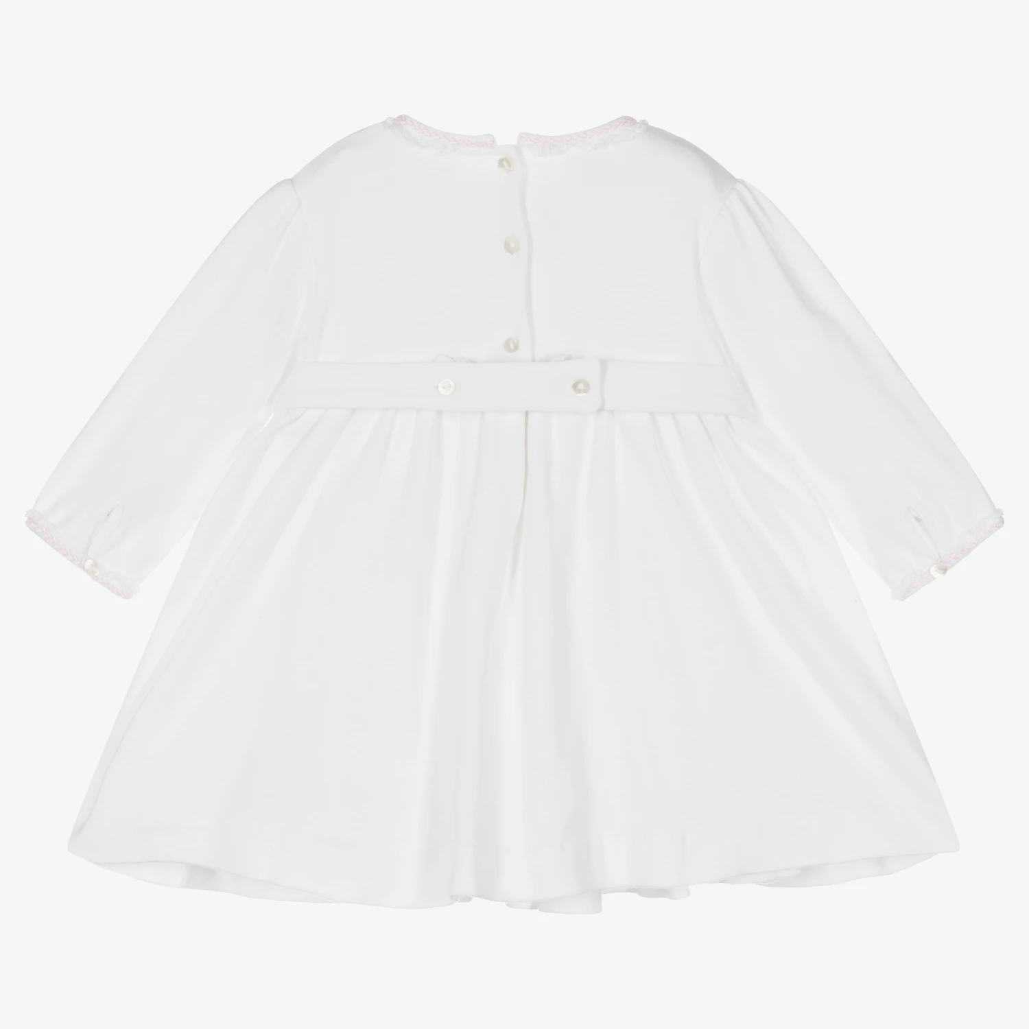Sarah Louise Girls White Smocked Cotton Dress 3 Sarah Louise Girls White Smocked Cotton Dress - Image 2