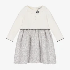 Sarah Louise Ivory & Grey Floral Cotton Dress