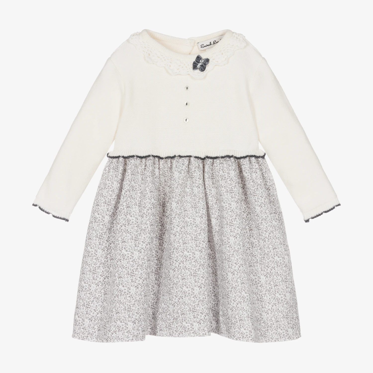 Sarah Louise Ivory & Grey Floral Cotton Dress 3 Sarah Louise Ivory & Grey Floral Cotton Dress