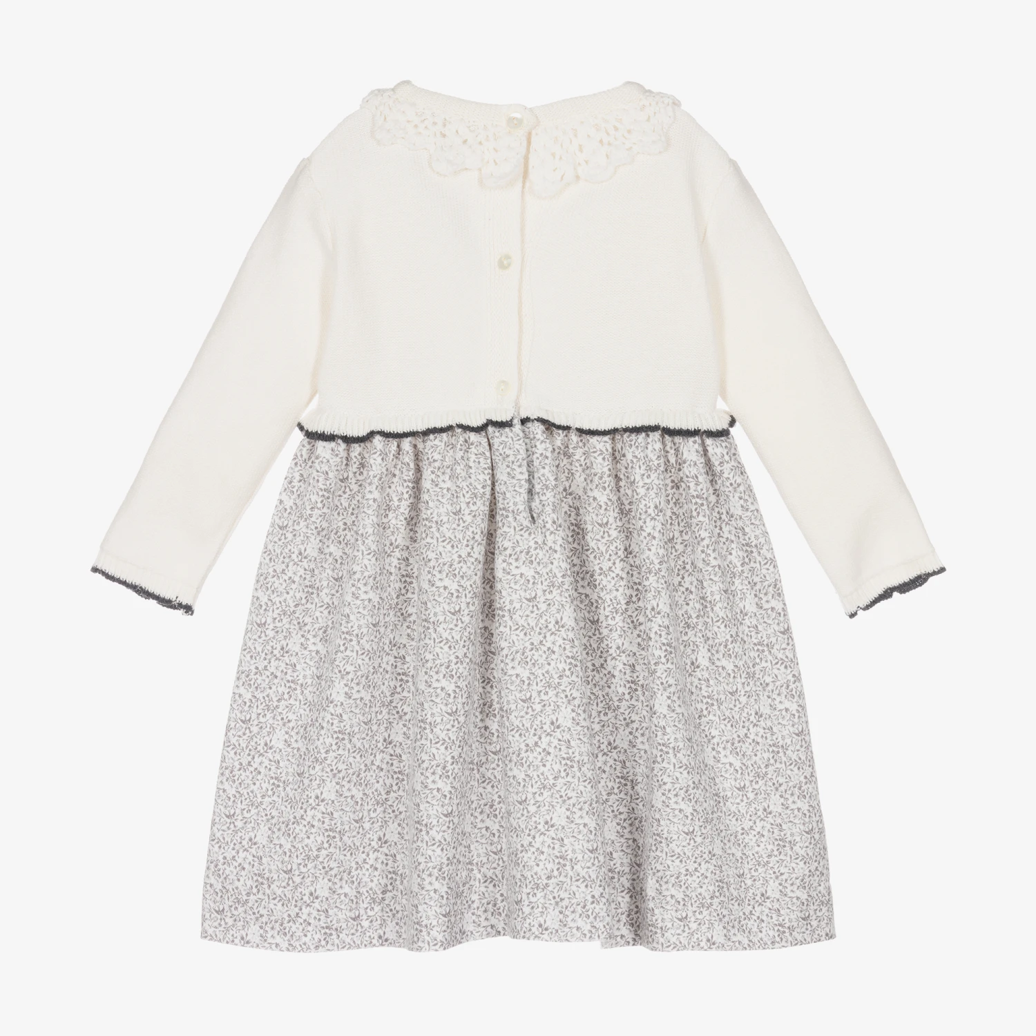 Sarah Louise Ivory & Grey Floral Cotton Dress 4 Sarah Louise Ivory & Grey Floral Cotton Dress - Image 2