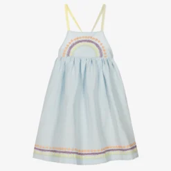 Stella McCartney Kids Teen Girls Blue Embroidered Linen Dress