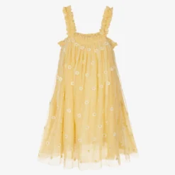 Stella McCartney Kids Teen Girls Pastel Yellow Daisy Tulle Dress