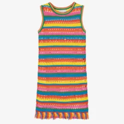 Stella McCartney Kids Teen Girls Rainbow Striped Crochet Dress