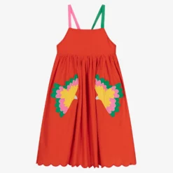 Stella McCartney Kids Teen Girls Red Cotton Bird Motif Dress